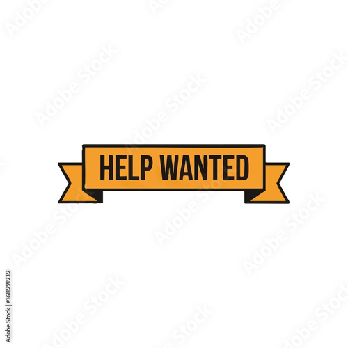 Help Wanted Recruitment Notice. This vibrant orange banner symbolizes a pressing need for support. It signals available positions or a general call for assistance.