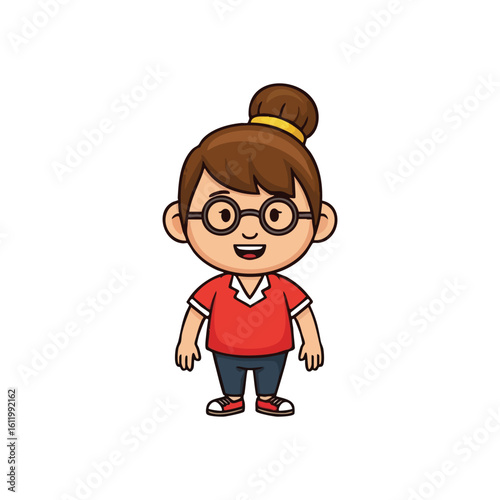 Cheerful Cartoon Girl with Glasses. This delightful animated character, a young female, radiates joy and positive energy. Her spectacles suggest intelligence, making her ideal for education or.