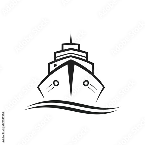 Elegant Ship Bow Icon. Sleek graphic of a large marine vehicle viewed head-on. It embodies concepts of exploration, movement, and maritime expeditions.