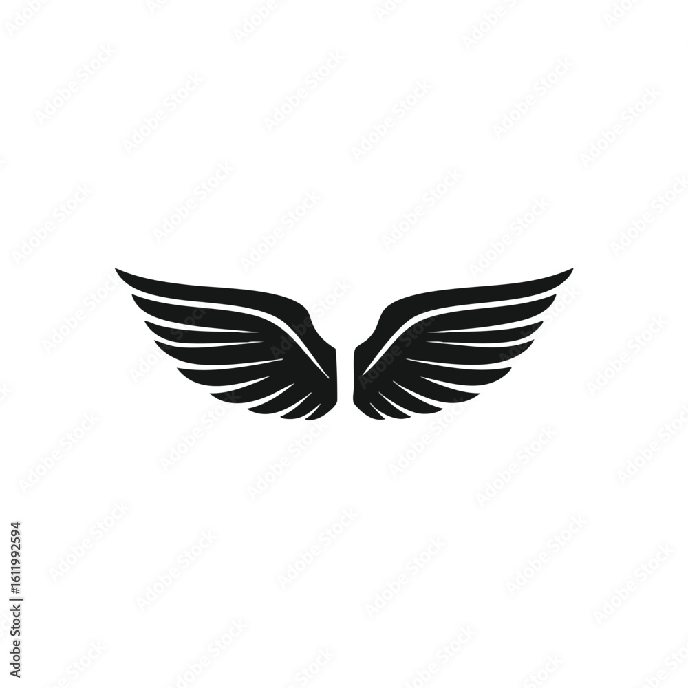 Fototapeta premium Elegant Black Wings Symbol. A subtle illustration featuring graceful charcoal plumage against a solid backdrop, evoking concepts of ascendancy, protection, and profound depths.