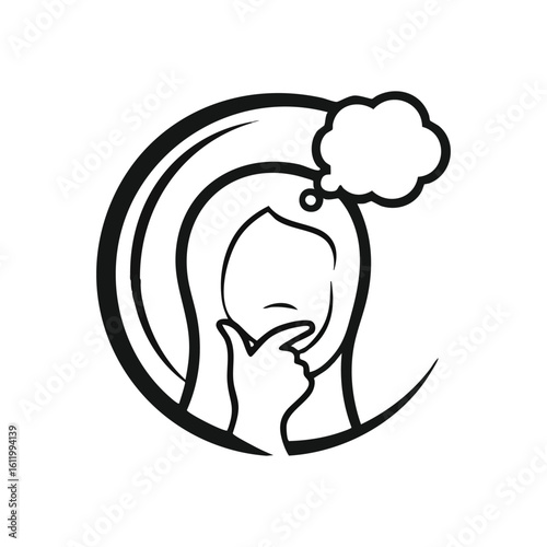 Thoughtful Mind Pondering Idea. Clean vector artwork shows a person with a thinking bubble, conveying deliberation, problem-solving, and developing new concepts. Ideal for creative projects.