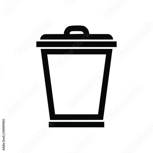 Digital Trash Can Icon. A crisp, minimalist graphic of a refuse container. Perfect for user interface elements, symbolizing data deletion, digital cleanup, or recycling processes.