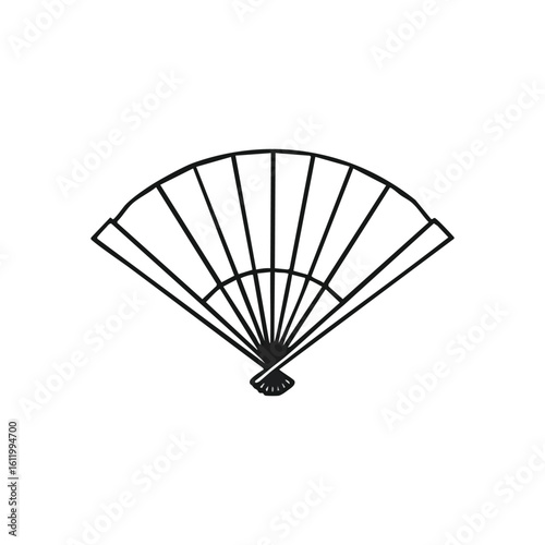 Traditional Oriental Fan Symbol. This graphic showcases a beautiful folding hand accessory, evoking grace and rich cultural heritage. Ideal for projects seeking an eastern aesthetic.
