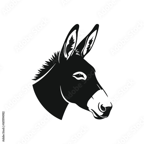 Black and White Donkey Profile. Bold equine head illustration, symbolizing determination and hard work. Ideal for designs needing a strong, steadfast animal motif.