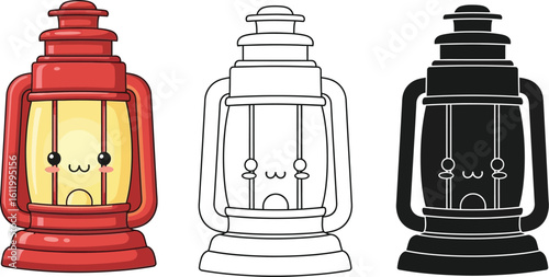 Cute lantern vector illustration set in red black and white for coloring pages drawing book art