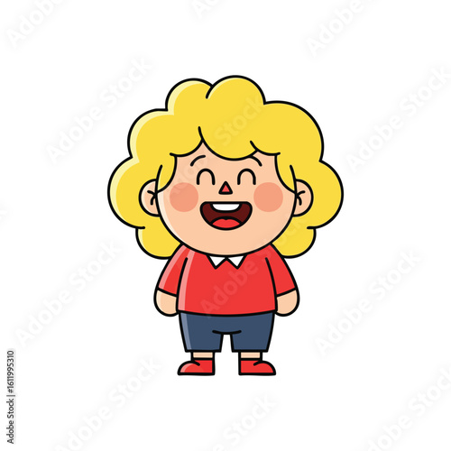 Joyful Cartoon Child Character. This delightful illustration features a cheerful youngster with bright blonde hair, radiating pure happiness. It represents innocence and pure delight.