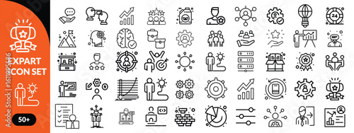 Expert line icon set. Set of  outline icons related to talent, skill, aptitude, specialist, thinking, expertise, expert and others. Editable stroke. Vector illustration design.