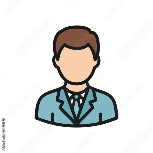 Professional Business Man Icon. Stylized vector graphic of a male figure in a formal suit and tie. Symbolizes a corporate individual, user identity, or generic occupational persona.