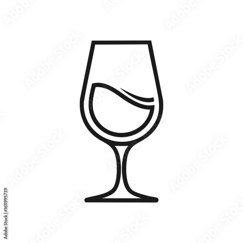 Elegant Wine Glass Graphic. A sophisticated, clean black and white design of a beverage vessel with liquid. Ideal for upscale themes, menus, or celebration concepts.