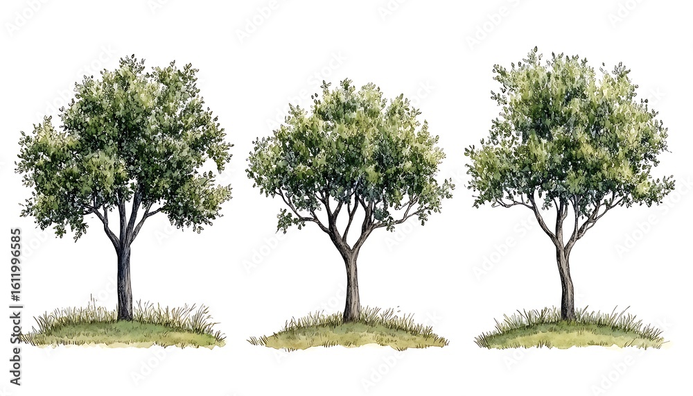 Fototapeta premium Watercolor Trees Illustration. (1)