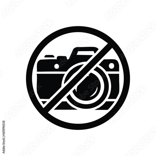 No Photography Prohibited Icon. This clear graphic indicates image capture is forbidden. It symbolizes rules, privacy, and security in restricted areas or events.