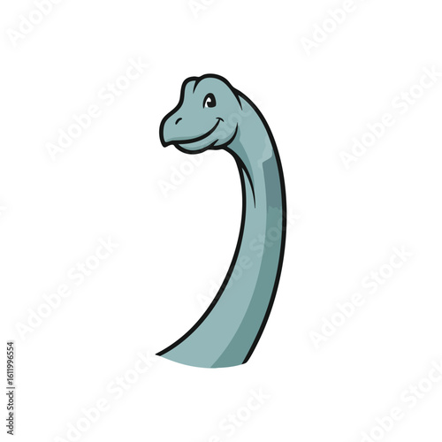 Smiling Cartoon Dinosaur Character. Adorable teal reptilian creature with a long neck and gentle grin. This charming prehistoric beast conveys warmth and childlike wonder.