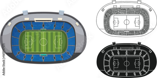 Aerial view of soccer stadium football field sports arena illustration graphic design vector