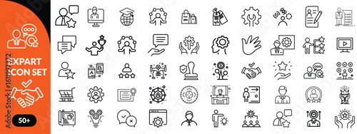 Expert line icon set. Set of  outline icons related to talent, skill, aptitude, specialist, thinking, expertise, expert and others. Editable stroke. Vector illustration design.