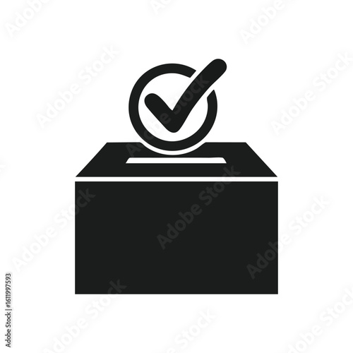 Ballot Box Vote Confirmed. A symbolic visual of a voting container and a confirmation mark. This represents the act of casting a preference, civic engagement, and freedom of choice.