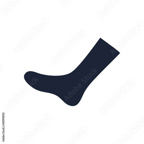 Single Blue Sock Footwear Apparel. Minimalist dark garment for foot comfort. This essential clothing item represents everyday utility and simple style.