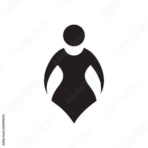 Abstract Human Silhouette. Minimalist dark gray emblem of a person against a black background. Represents an individual, user, or feminine identity.
