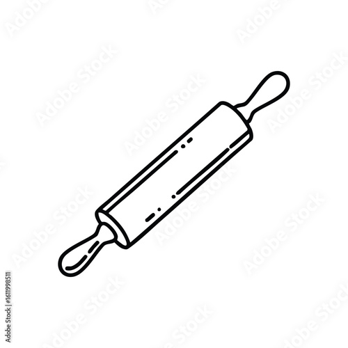 Baking Rolling Pin Tool Illustration. Minimalist design of a dough roller, perfect for culinary projects. Evokes warmth, tradition, and homemade treats.