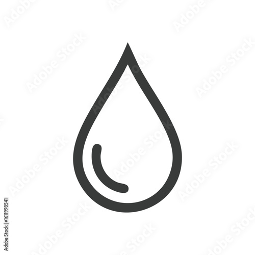 Clean Water Drop Simple Symbol. This minimalist graphic portrays an essential fluid element. The elegant droplet design conveys concepts of pristine nature and vital hydration.