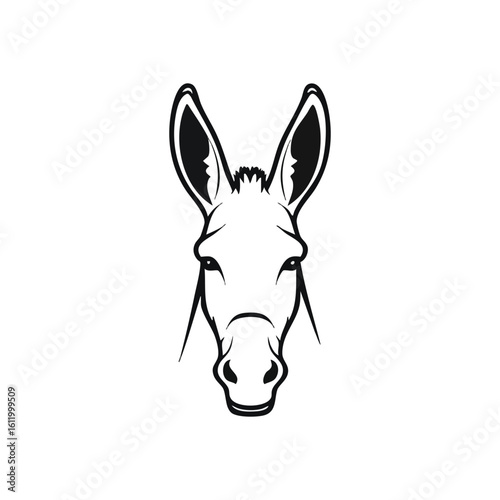 Monochrome Donkey Head Illustration. Minimalist black and white drawing of an animal's face. The simple, clean design and subtle downward curve hint at a pensive mood.