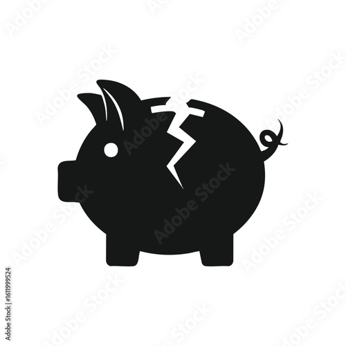 Broken Piggy Bank Financial Crisis. Illustrates a shattered savings container on a dark background. Symbolizes financial difficulty, economic collapse, or personal insolvency.