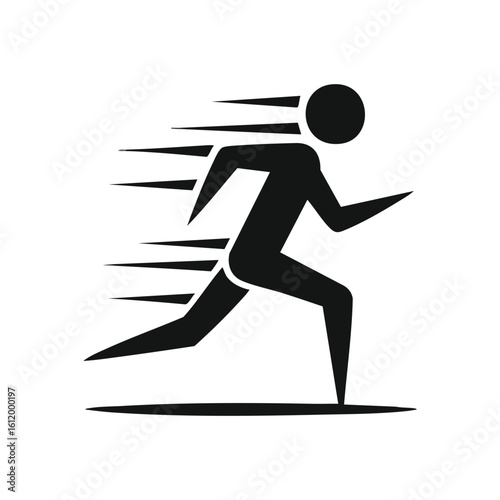 Speedy Runner Icon. This minimalist graphic depicts a person in rapid forward movement, symbolizing agility, efficient delivery, and swift progression.