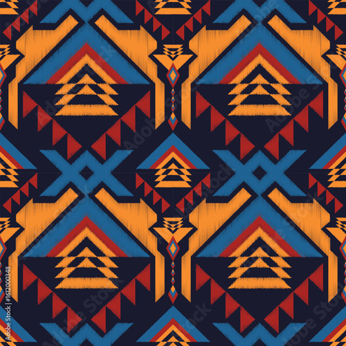 retro vintage ikat ethnic aztec tribal ancient pattern seamless background for fashion fabric and textile, 2d illustration