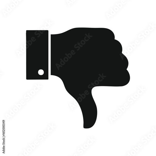 Negative Feedback Icon. A striking, minimalist image showcasing a downward-pointing thumb. This powerful visual conveys rejection, dissatisfaction, and an unfavorable rating, symbolizing poor.