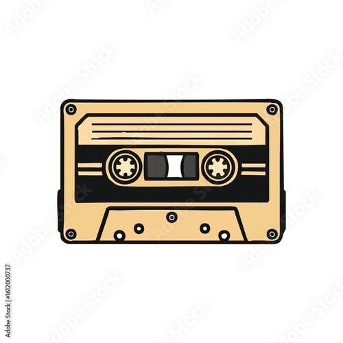 Retro Audio Cassette Tape Illustration. Charming drawing of a classic sound cartridge, symbolizing vintage music and analog memories. Perfect for designs evoking bygone eras.