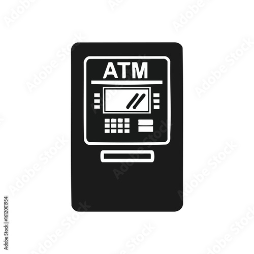 ATM Automated Teller Machine Icon. A crisp graphic depiction of a cash machine. This design signifies effortless money transactions and modern banking accessibility.