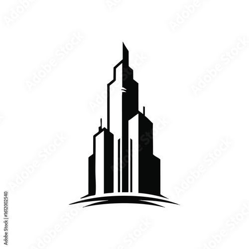Mysterious Urban Structure Outline. A faint, imposing edifice emerges from profound darkness, its form hinting at aspiration and the challenges of the unseen.