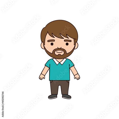 Friendly Cartoon Man Character. An approachable digital illustration features a cheerful male figure. His casual attire and beard suggest a relatable, everyday personality.