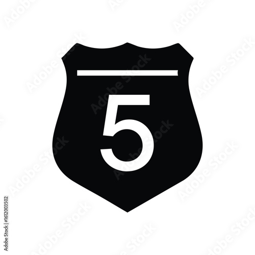 Numeric Five with Overhead Stroke. A crisp numeral is prominently displayed in a bright hue against a deep dark background, featuring a bold horizontal mark, symbolizing repetition or a value.