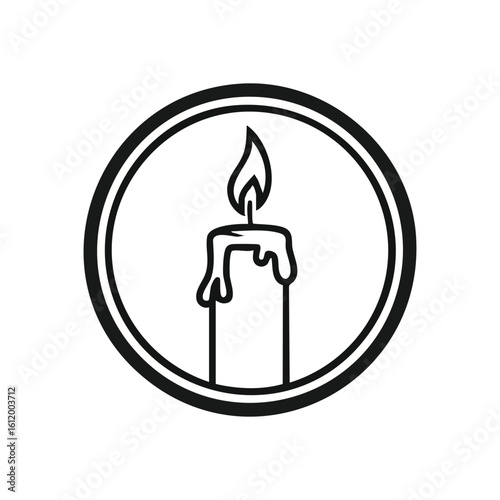 Candlelight Circle Icon. A minimalist illustration of a glowing taper, symbolizing warmth, hope, and serenity. Perfect for spiritual or memorial themes.