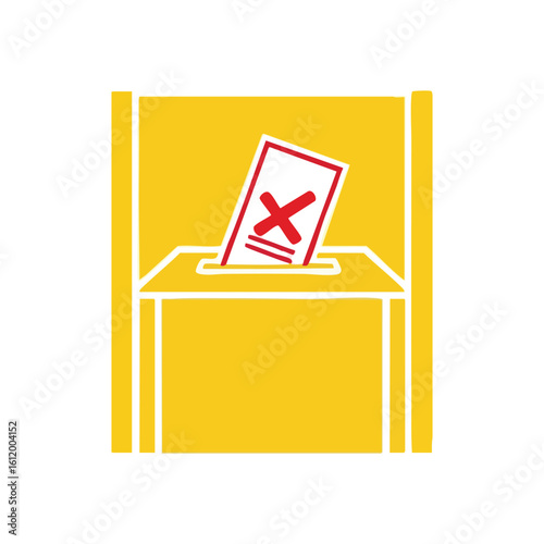 Ballot Cast in Voting Booth. Stylized illustration of a marked choice paper being deposited into a civic election box. Symbolizes democratic participation, freedom, and crucial decision making.