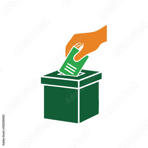 Hand Voting Ballot Box. An individual inserts a choice into a receptacle. This image conveys civic duty, democratic participation, and shaping collective outcomes.