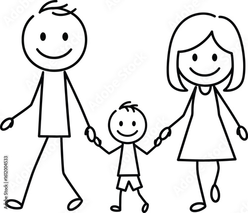 Stick figure family drawing illustration vector image happy family simple art for kids design
