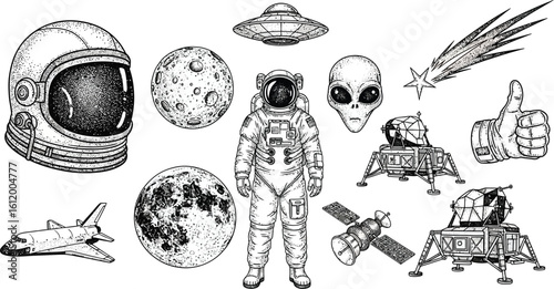 Explore the cosmos with this vintage space exploration graphic collection