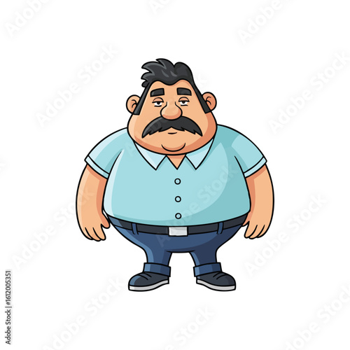 Cartoon Man Character with Mustache. Digital artwork of a portly gentleman with distinctive facial hair. This animated figure conveys a calm, approachable presence, ideal for diverse design themes.