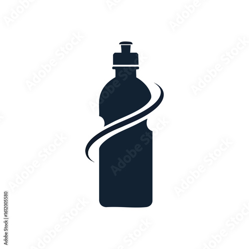 Dynamic Hydration Bottle Logo. Sleek minimalist icon of a refreshment flask, encircled by a vibrant swirl. Symbolizes energy, wellness, and an active way of life.