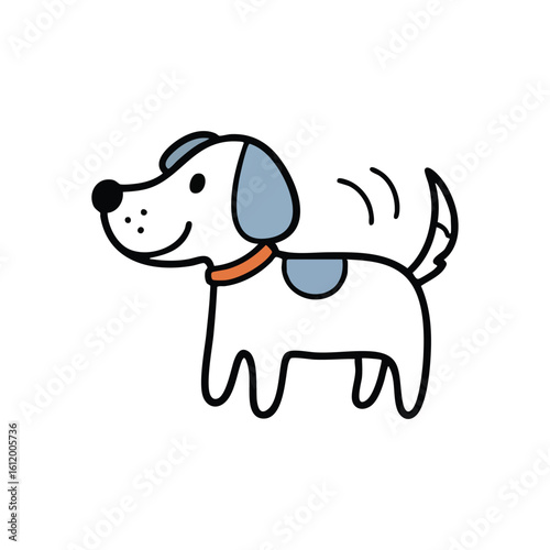 Friendly Cartoon Dog Design. A delightful minimalist illustration of a contented hound, showcasing playful innocence. Perfect for various uses, bringing a sense of joy and comfort.