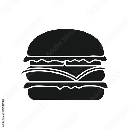 Abstract Burger Outline Symbol. This sleek silhouette depicts a delicious layered sandwich. It evokes quick dining, culinary enjoyment, and modern design. Versatile graphic.