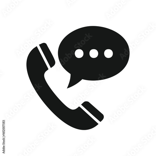 Phone Call and Message Bubble Icon. This modern digital graphic features a telephone handset with a speech cloud. It symbolizes ongoing verbal or written dialogue, ideal for customer support and.