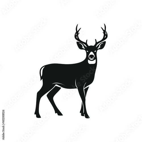 Majestic White Deer Silhouette. A striking monochrome cervine image. Its powerful form evokes natural strength, agility, and the serene spirit of the wilderness. Ideal for impactful designs.