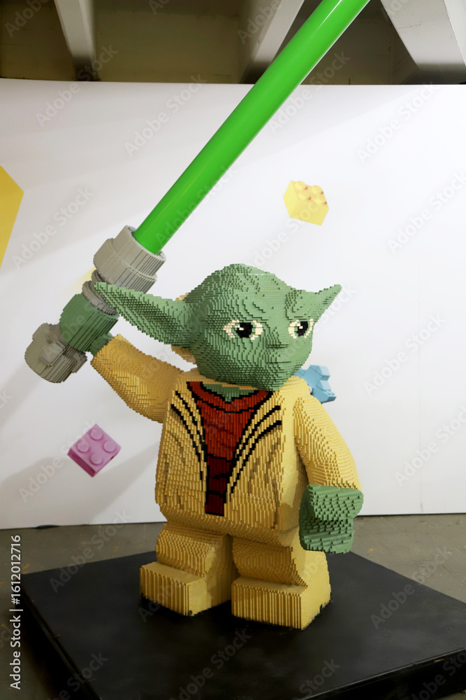 Fototapeta premium Statue created with Lego blocks of the character Yoda from the movie Star Wars