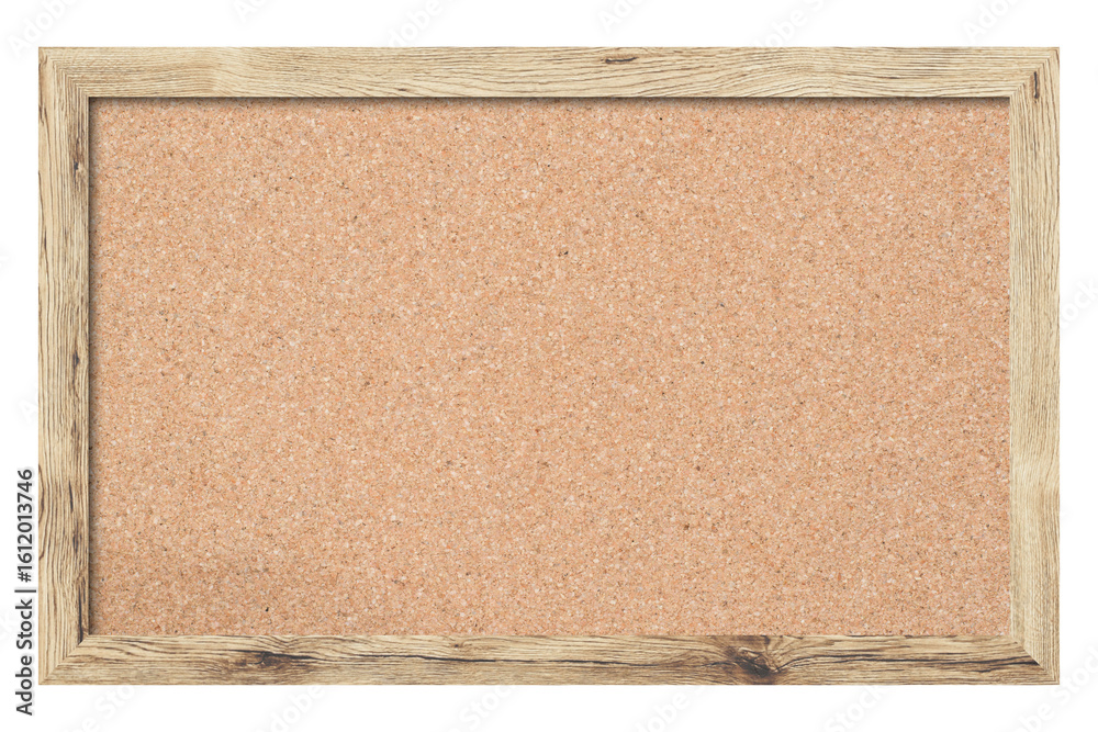Fototapeta premium Brown cork board, note pinboard with unpainted natural wooden frame isolated on white background