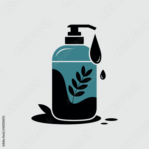 Silhouette of Shower Gel Bottle with Pump Dispenser – Minimalist Hygiene Product Icon on White Background