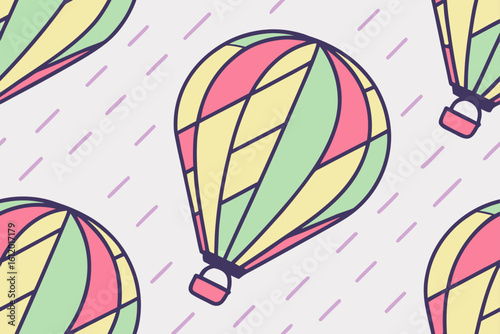Hot air balloons with pastel colors and diagonal lines travel adventure