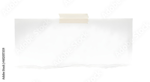 Close up of a Simple Paper Sheet with Torn Edge and Adhesive Tape on transparent background