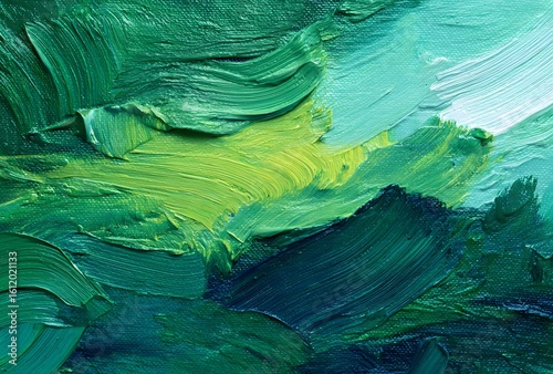 Textured Green Abstract Painting with Thick Brush Strokes – Artistic Landscape Style